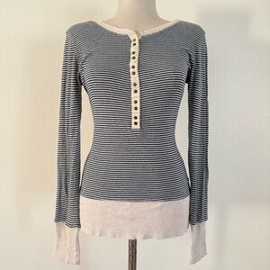 Y2K Roxy Striped Blue Long Sleeve Henley Sz M Bella Swan Elena Gilbert Twilight